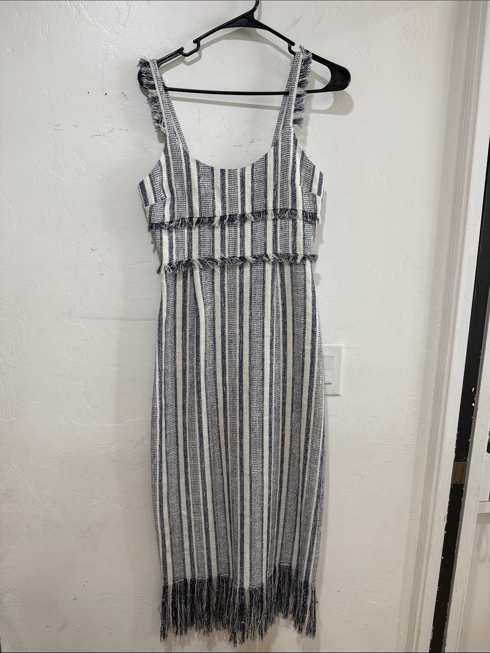 La Ligne Blue & White Striped Fringe Maxi Dress
